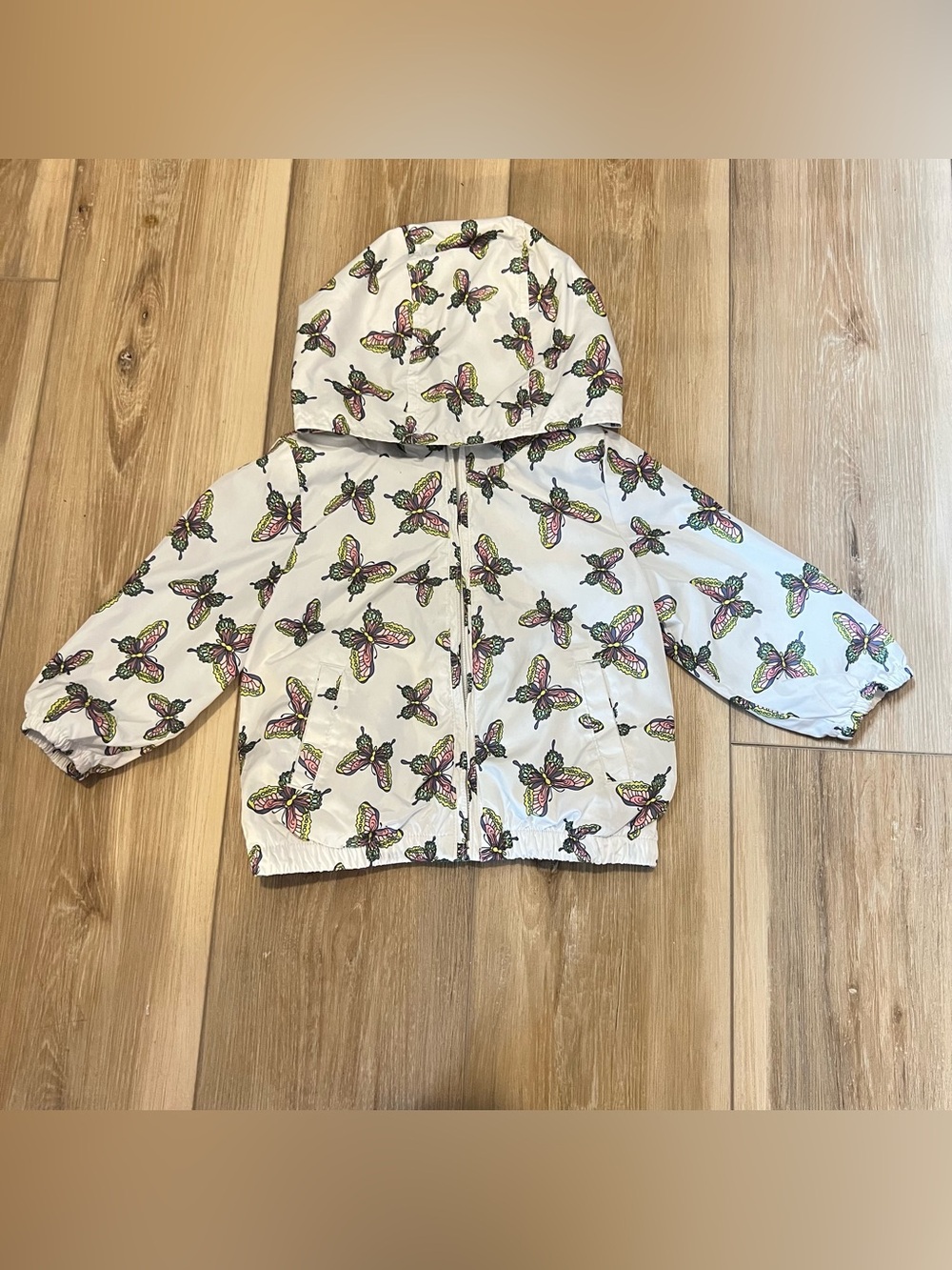 GAP Kids Hooded Butterfly Windbreaker Jacket Girl Size 18-24 Months White Multi